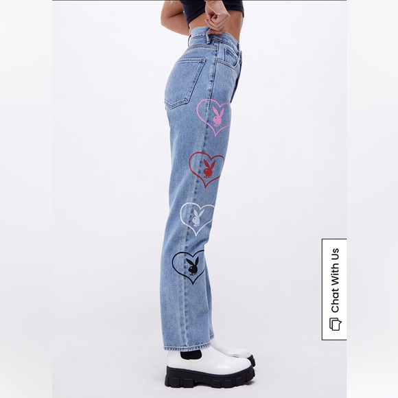 Playboy Women's Pacsun Medium Blue Graphic Baggy Jeans 25 New - Picture 1 of 10